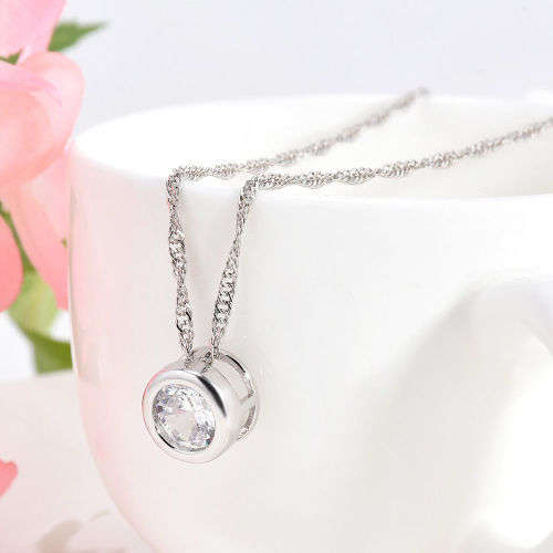 Round Single Crystal Rhinestone Silver Pendant