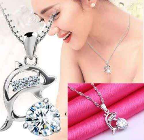 Jumping Dolphins Silver Rhinestone Creative Pendant