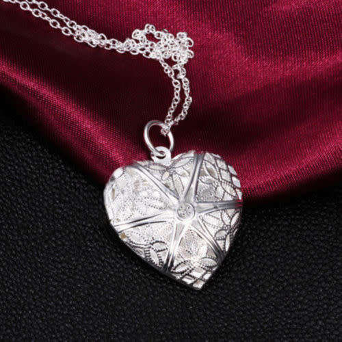Silver love heart valentine necklace pendant lover locket