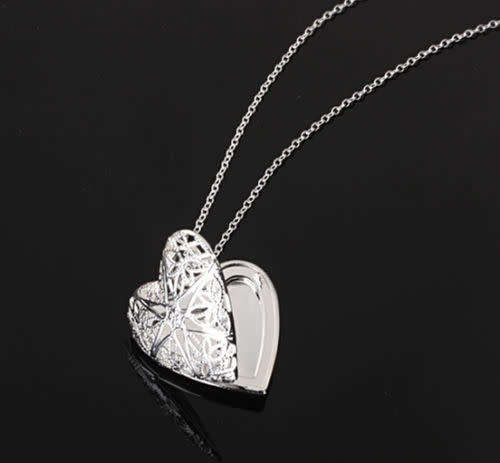 Silver love heart valentine necklace pendant lover locket