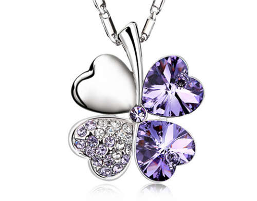 Silver Chain Pendant Necklace Purple Clover