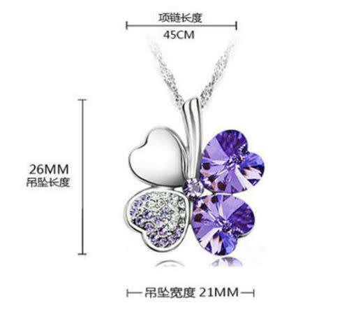 Silver Chain Pendant Necklace Purple Clover