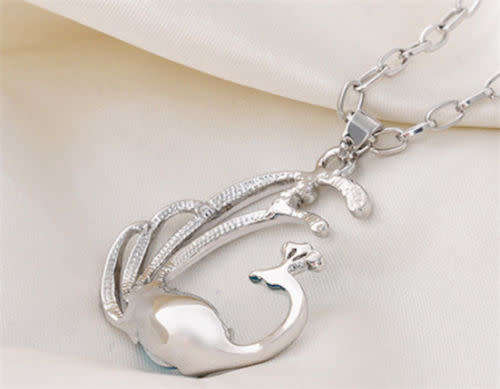 Purple Crystal Rhinestone Peacock Pendant Necklace