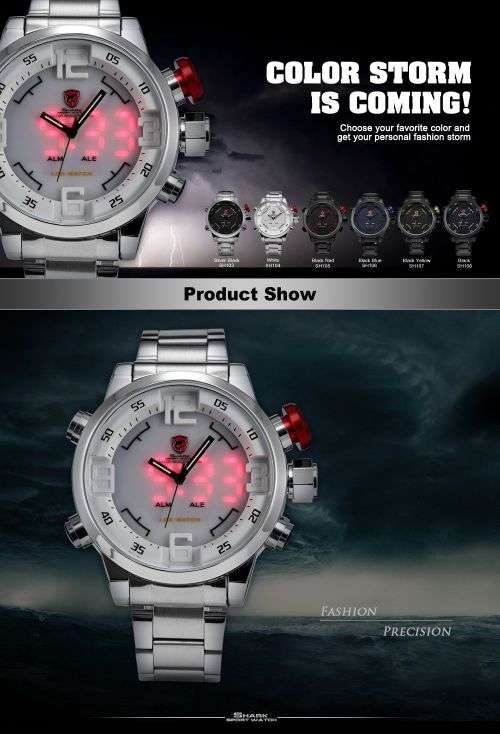 GENUINE Shark Fashion Mens LED Digital Quartz Military Sport Watch Ref26