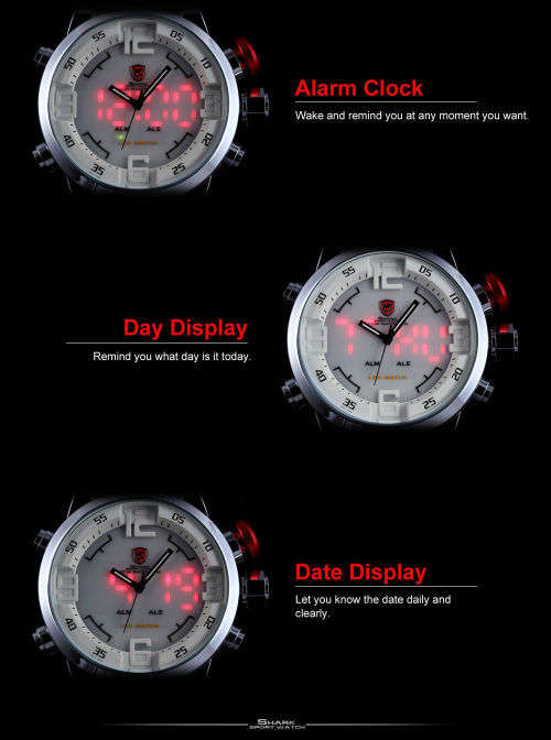 GENUINE Shark Fashion Mens LED Digital Quartz Military Sport Watch Ref26