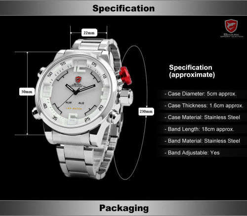 GENUINE Shark Fashion Mens LED Digital Quartz Military Sport Watch Ref26