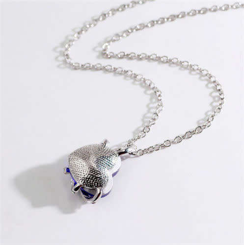 Heart Bow tie Pendant Necklace -Light Blue