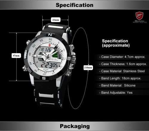 GENUINE SHARK Mens LCD Digital Black Rubber Military Sport Watch Ref18