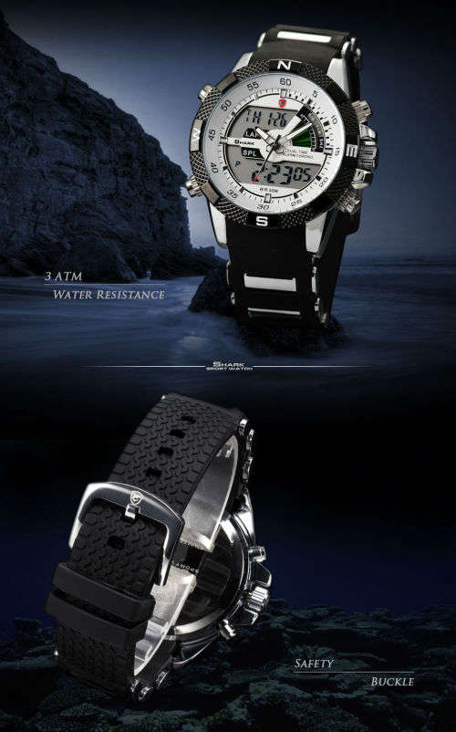 GENUINE SHARK Mens LCD Digital Black Rubber Military Sport Watch Ref18