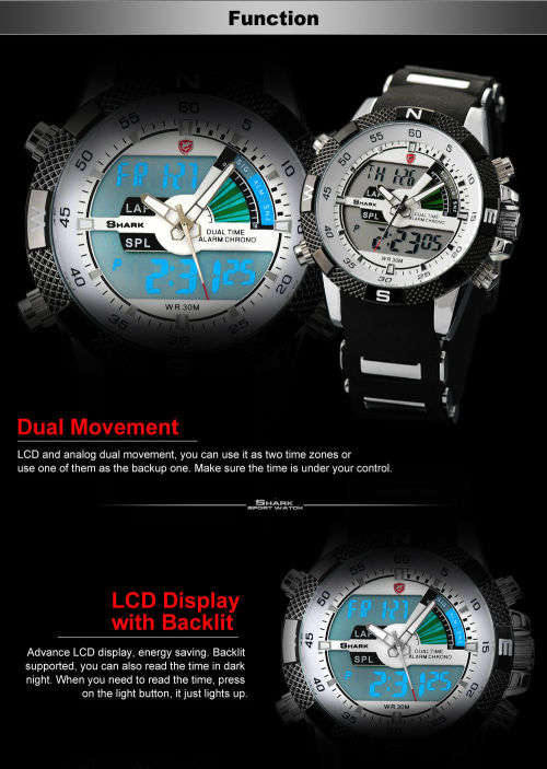 GENUINE SHARK Mens LCD Digital Black Rubber Military Sport Watch Ref18