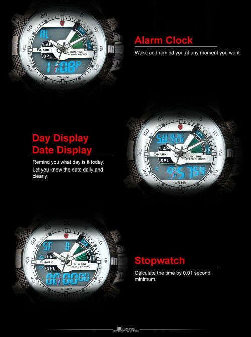 GENUINE SHARK Mens LCD Digital Black Rubber Military Sport Watch Ref18