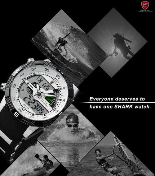 GENUINE SHARK Mens LCD Digital Black Rubber Military Sport Watch Ref18