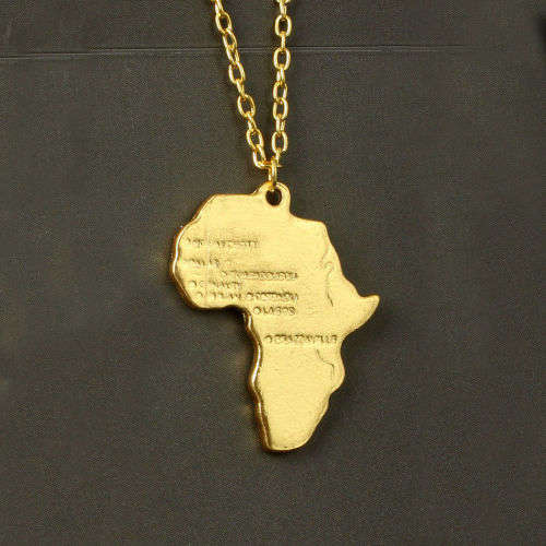 Africa Map Yellow Gold Plated African Country Pendant Chain Necklace