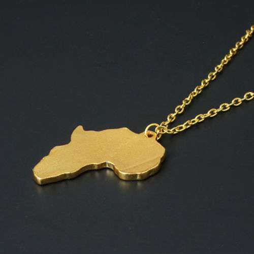Africa Map Yellow Gold Plated African Country Pendant Chain Necklace