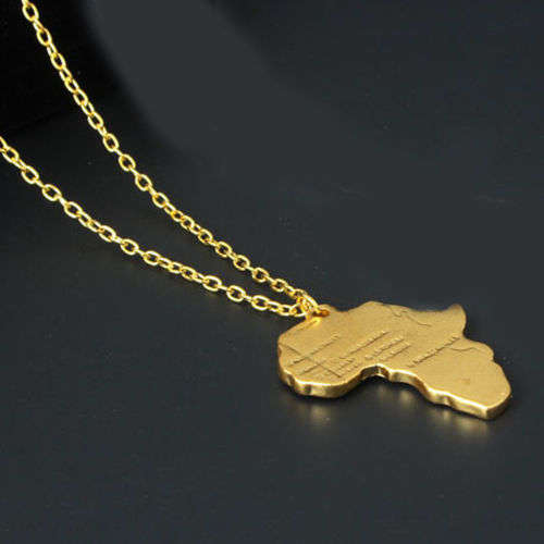 Africa Map Yellow Gold Plated African Country Pendant Chain Necklace