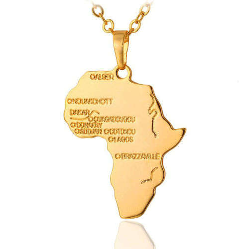 Africa Map Yellow Gold Plated African Country Pendant Chain Necklace