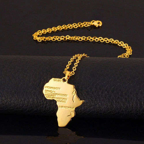 Africa Map Yellow Gold Plated African Country Pendant Chain Necklace
