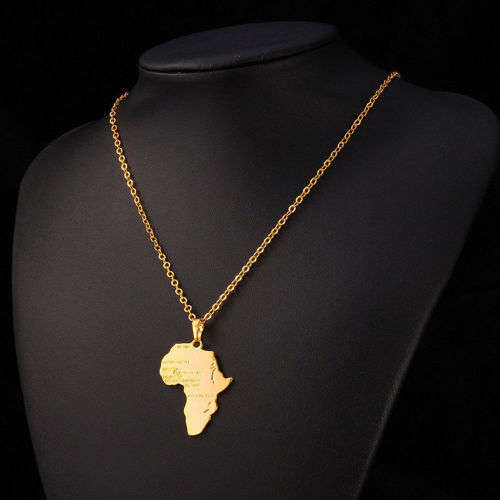Africa Map Yellow Gold Plated African Country Pendant Chain Necklace