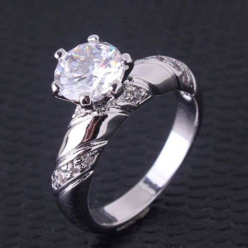 18k white gold filled engagement white sapphire Ring Sz 6