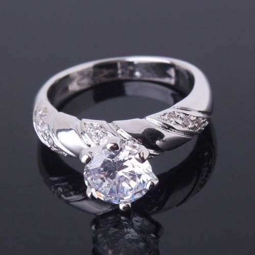 18k white gold filled engagement white sapphire Ring Sz 6