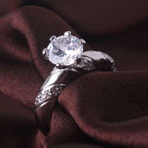 18k white gold filled engagement white sapphire Ring Sz 6