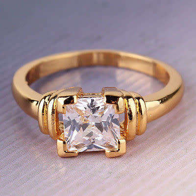 wonderful white sapphire 24k gold filled nice ring Sz9