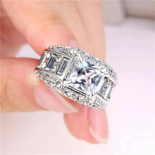 Size 9 White Sapphire Engagement Ring 18KT White Gold Filled jewelry75