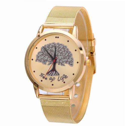 Gold Stainless Steel Band Analog Quartz Wrist Watch