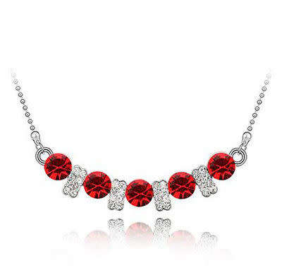 Red Crystal Rhinestone Silver Chain Pendant Necklace