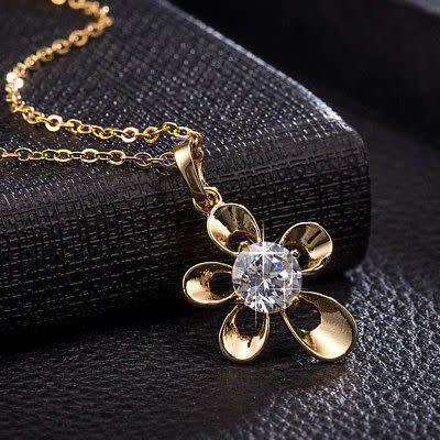 24k Gold Filled Crystal Flower Shaped Necklace