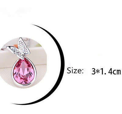 Pink Crystal Rhinestone Butterfly Water Drop necklace