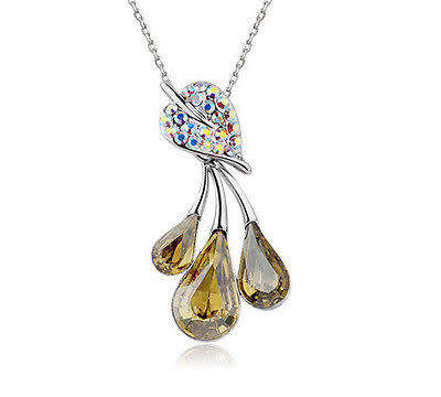 Yellow Crystal Rhinestone Pendant Necklace Chain