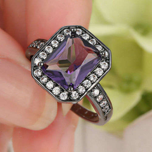 Size 8 Vintage Square purple Ring 10KT Black Gold Filled