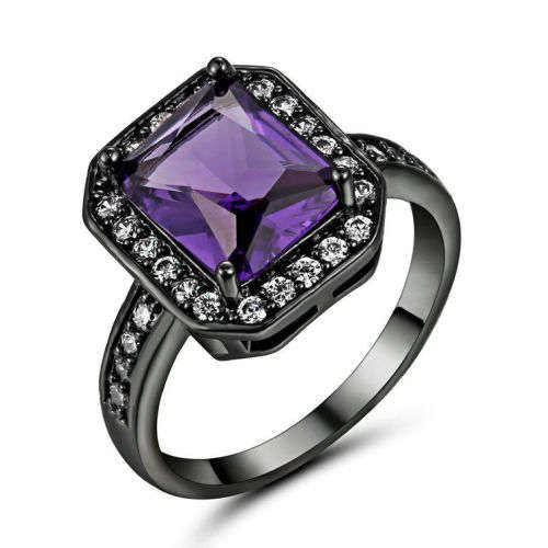 Size 8 Vintage Square purple Ring 10KT Black Gold Filled