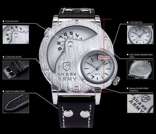 Shark Army Oversize Dual Time Zone Analog Sport Watch  Ref16