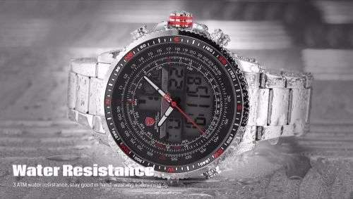 SHARK New Men Quartz Date Sport Watch Black Red Stopwatch Stainless Steel