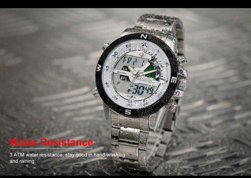 SHARK LCD Date Day Chronograph Whitte Quartz Stainless Steel Men Sport Watch Ref27