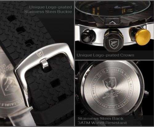 Shark LED Digital Date Silicone Men Yellow Quartz Sport MilitaryWrist Watch Ref28