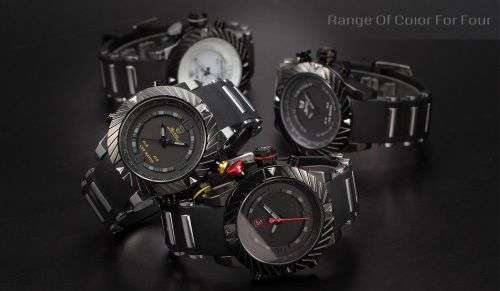 Shark LED Digital Date Silicone Men Yellow Quartz Sport MilitaryWrist Watch Ref28