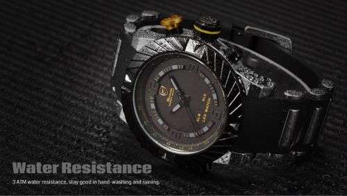 Shark LED Digital Date Silicone Men Yellow Quartz Sport MilitaryWrist Watch Ref28