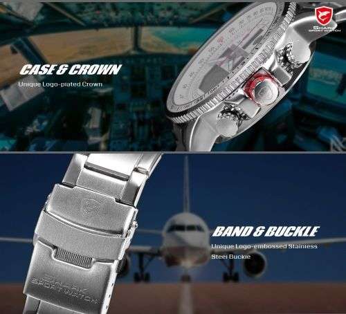 SHARK Fashion Mens Quartz Sport Wrist Watch White LCD Stopwatch Stainless Steel Ref25