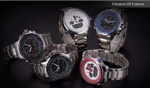 SHARK Fashion Mens Quartz Sport Wrist Watch White LCD Stopwatch Stainless Steel Ref25