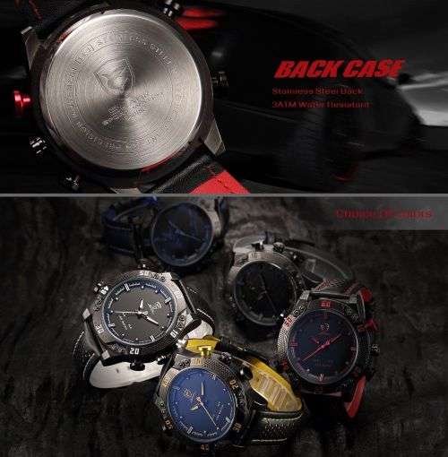 Kitefin SHARK LED Digital Red Date Day Leather Military Sport Men Wrist Watch