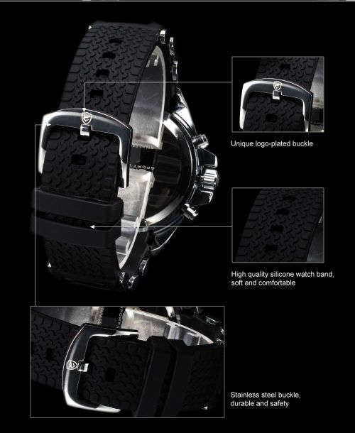 SHARK Fashion Men Red LCD Digital Date Day Chronograph Sport Quartz Wrist Watch