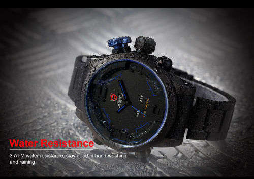 Gulper Shark LED Digital Date Day Alarm Black Blue Men Quartz Sport Wrist Watch