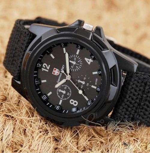 Men's Military Quartz Analog Wristwatches Fabric Sport Watch - Black