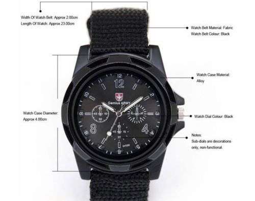 Men's Military Quartz Analog Wristwatches Fabric Sport Watch - Black