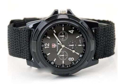 Men's Military Quartz Analog Wristwatches Fabric Sport Watch - Black