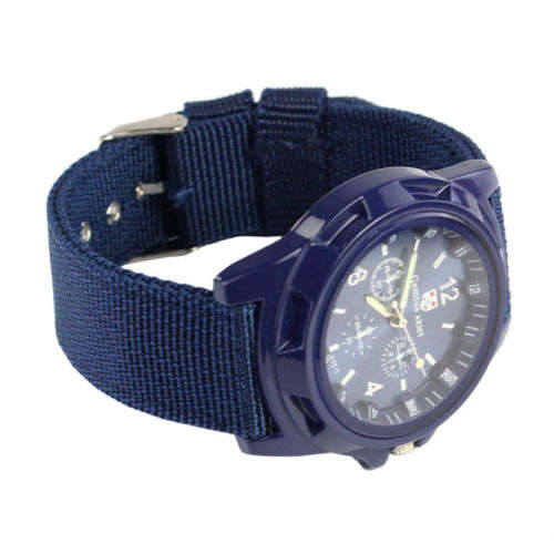 Men's Military Quartz Analog Wristwatches Fabric Sport Watch - Blue