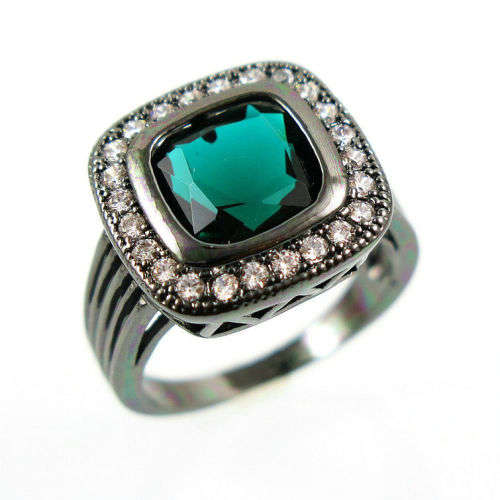 Size 6 Malachite Green Engagement Ring 10KT Black Gold Filled
